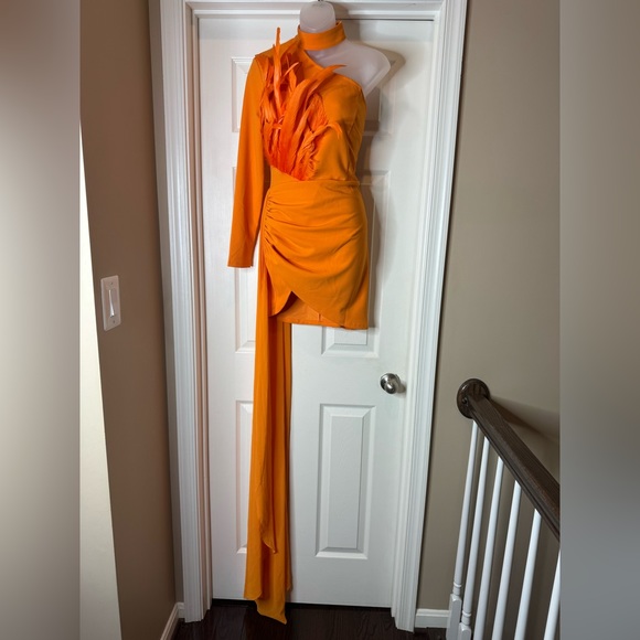 One Shoulder Feather Mini Dress - Picture 3 of 7